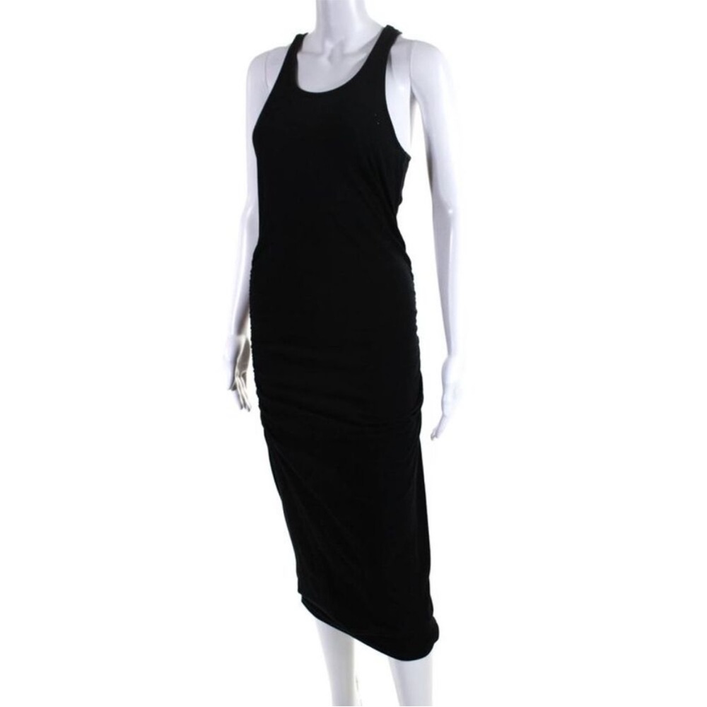 Michael Stars Womens Ruched Jersey Racerback Midi Tank Sheath Dress Black Medium